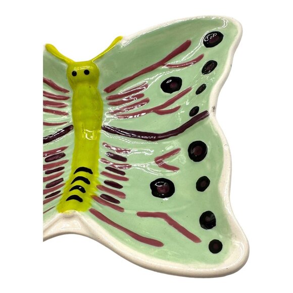 Butterfly Ceramic Hand Painted Signed Trinket Soap Dish Whimsy Jewelry Holder - Picture 3 of 12